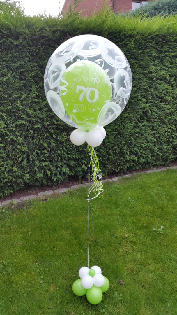 Deko Bubble mit Ballon im Ballon und Zahl 70 grün